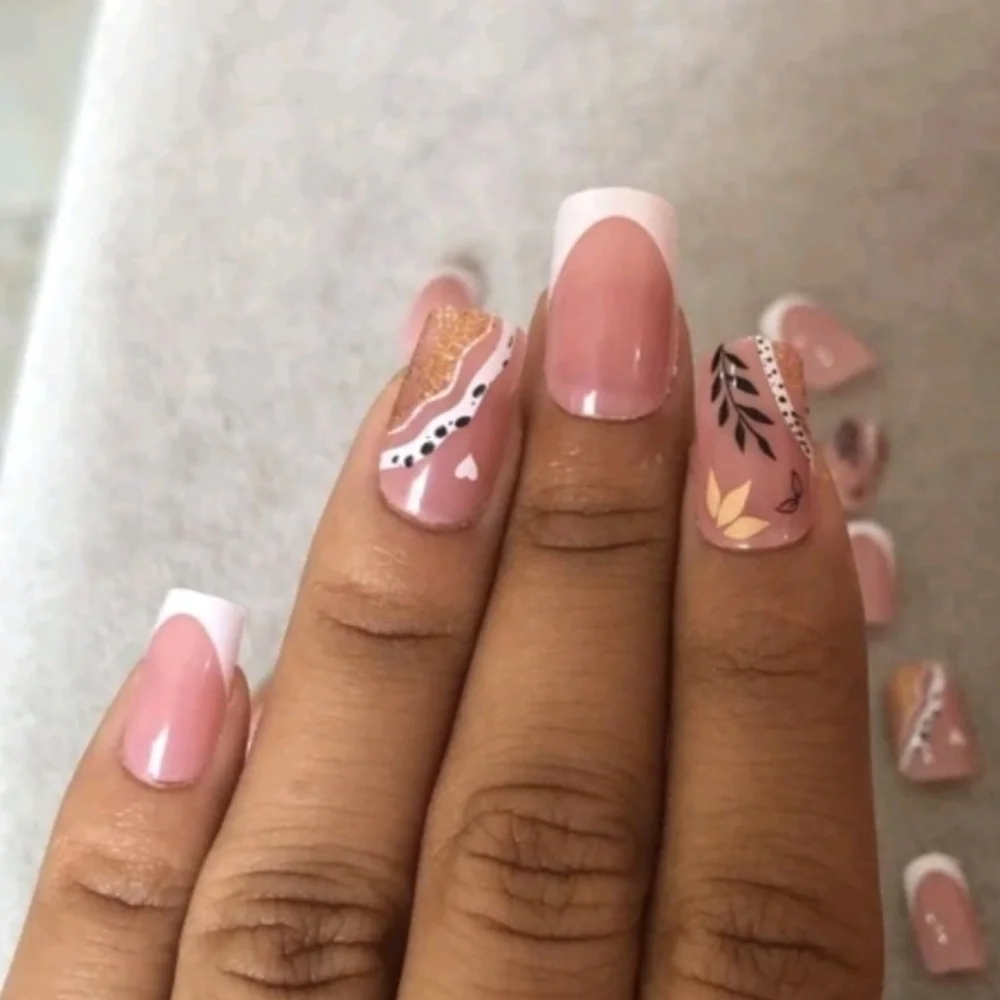 2/$16 Boho Leaf French Manicure Press On Nails